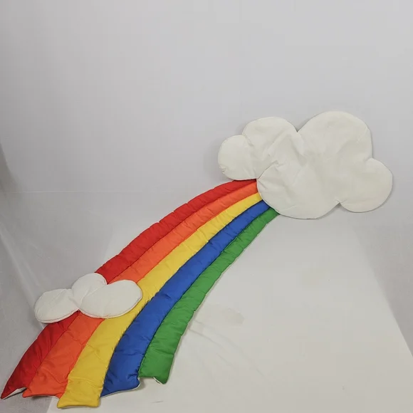 80’s Wooltex Quilted Fabric Rainbow with Clouds / Rainbow Brite